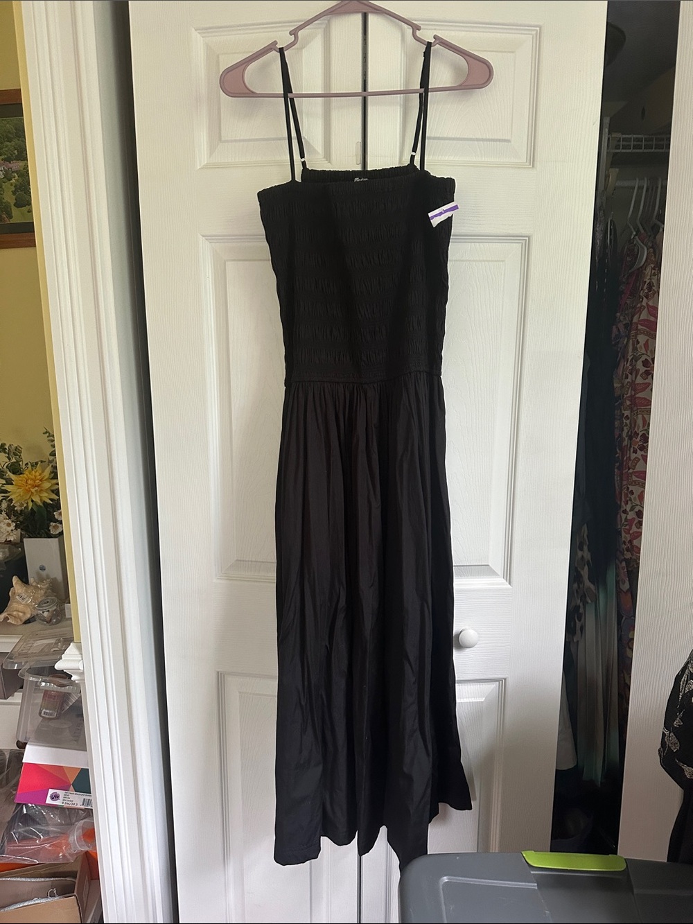 Madewell Black Smocked Maxi Dress with Thin Straps